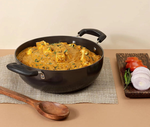 Cookware Professional Deep Kadhai – 2.1 Liters(2.2 Quarts) – 20Cm–Glass Lid Included – Multi-Use Hard Anodized Wok/Pot –Suitable for Indian Cooking, Sauces, Pasta, Stews, Soups – Riveted Handles2