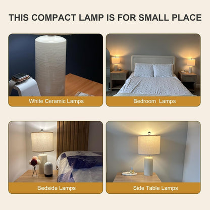 20.25" Small Single Table Lamp for Bedroom Modern Ceramic Nightstand Lamp | Farmhouse Bedside Lamp Boho Living Room Lamp White End Side Table Lamps for Night Stands Mid Century Nursery Modern Lamp4