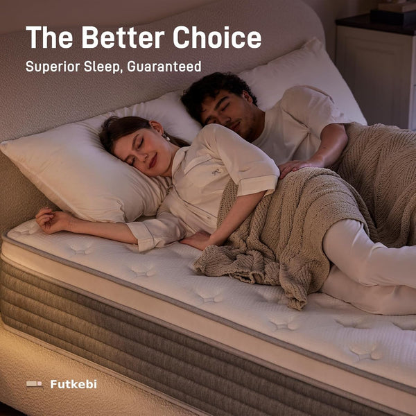 12 Inch Queen Mattress, Comfort Foam & Pocket Coil Hybrid Mattress in a Box, Medium Firm Cooling Breathable Knit Cover, Motion Isolation & Edge Support, Gray & White2