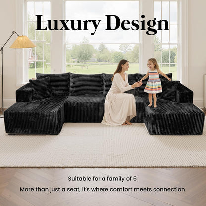 130'' U Shaped Sectional Couches for Living Room, Modular Boneless Cloud Sofa with 2 Chaise Lounges, 4-In-1 Flexible Combination Layered Foam Cushion Deep Seat Corner Couch, No Assembly Black9