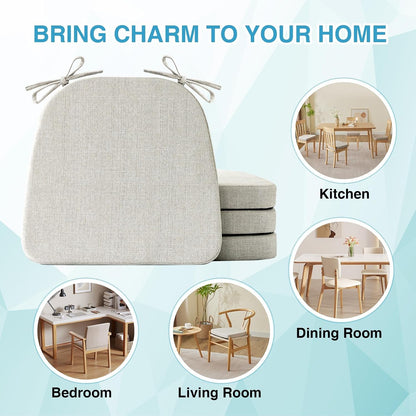 Chair Cushions for Dining Chairs Set of 4, Non Slip Kitchen Chair Pads, 17" X 16" X 2", Indoor Dining Chair Cushions with Ties, D-Shaped Seat Cushions for Kitchen Chairs, Beige7