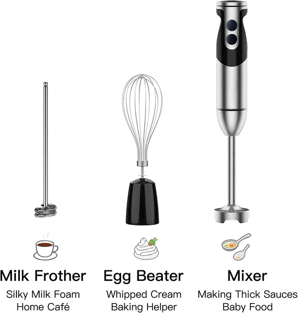 Blender Handheld 12-Speed Stainless Steel Electric Hand Blender, 3 in 1 Immersion Handheld Blender，With Sturdy Titanium Plated Stainless Steel Blades(Black)9