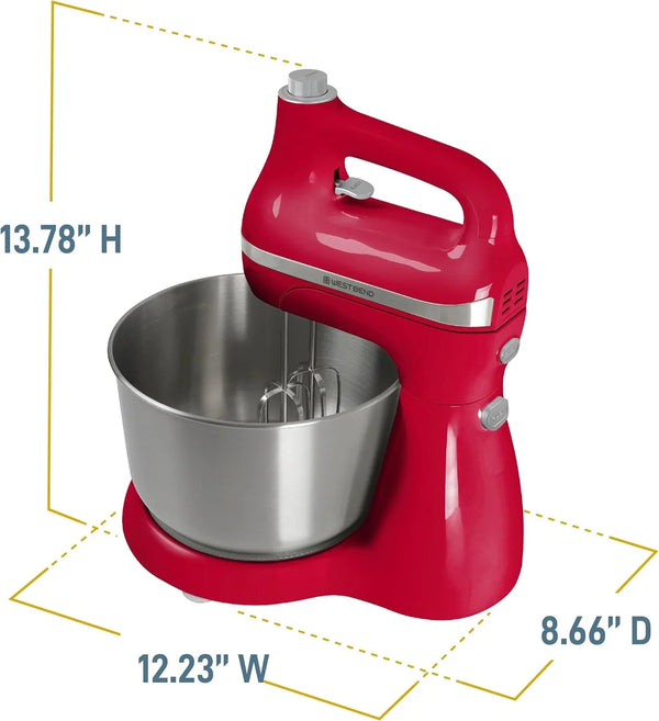Two Sweet 2-In-1 Hand & Stand Mixer, 11 Speeds with Turbo Boost, 4.4 Qt Rotating Bowl, Dough Hooks, Beaters & Whisk, Tilt-Head Design, 550 Peak Watts, Red9