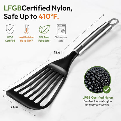 Thin Flexible Fish Spatula for Nonstick Cookware, Black3