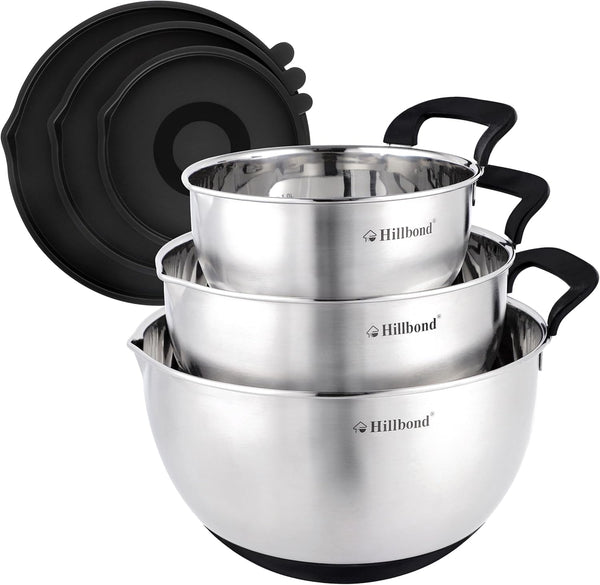Stainless Steel Mixing Bowls with Lids Set, Set of 3, Black1