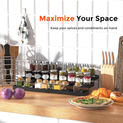 Expandable Spice Rack Organizer - 3 Tier Adjustable Spice Organizer for Cabinet & Countertop - Easy Visibility - Black4