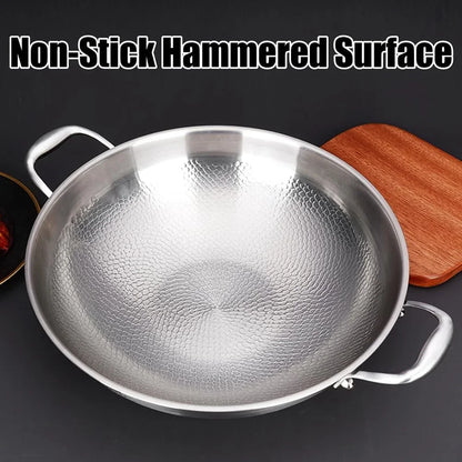 14 Inch Titanium Hammered Wok with Double Handles, Frying Pans Nonstick, Non-Stick Wok, Scratch-Resistant Non Stick Titanium Pans for Cooking,With Lid9