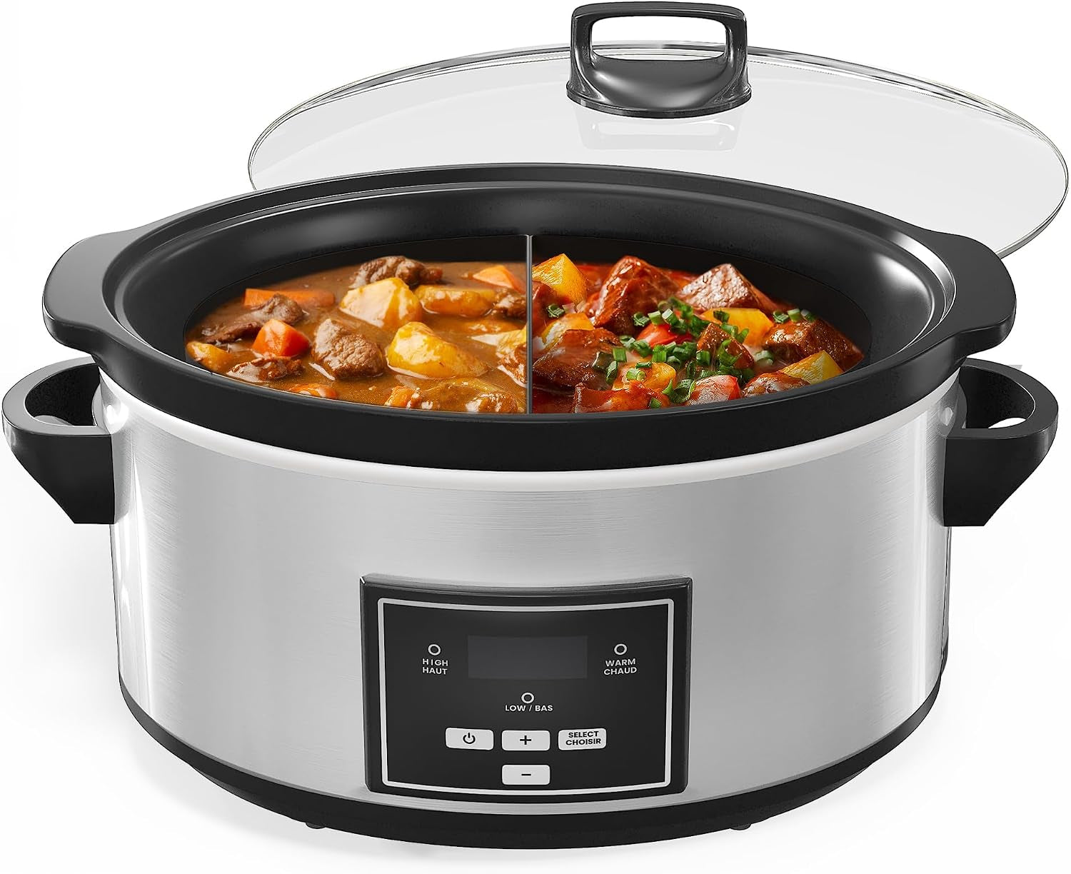 6-quart-programmable-slow-cooker-with-2-in-1-silicone-liners-food-warmer-with-auto-warm-setting-and-digital-timer-3-cooking-settings-dishwasher-safe-ceramic-pot-glass-lid-silver