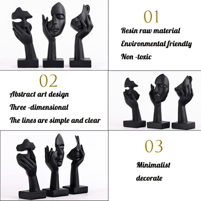 3 Pcs Thinker Small Statue Set - Black Art Abstract Home Accent Figurines for Decor Bedroom, Shelves, Living Room Coffee Table, Office Desktop (3 Pcs Black, 6")5