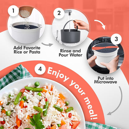 Microwave Rice Cooker Steamer and Pasta Cooker with Strainer - Mess-Free Design, Dishwasher Safe, Cooks up to 8 Cups7