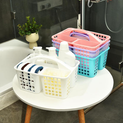 Plastic Shower Caddy Basket with Compartments, Portable Divided Cleaning Supply Storage Organizer with Handle for College Dorm Bathroom - White7