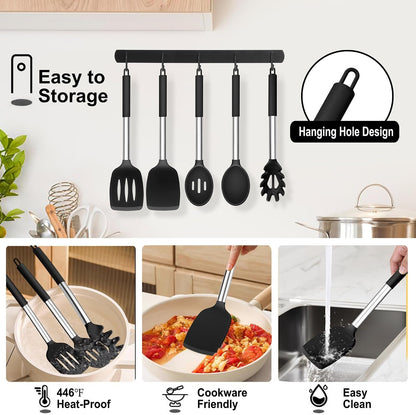 Cooking Utensils Set, 5 PCS Silicone Kitchen Utensils, Black6