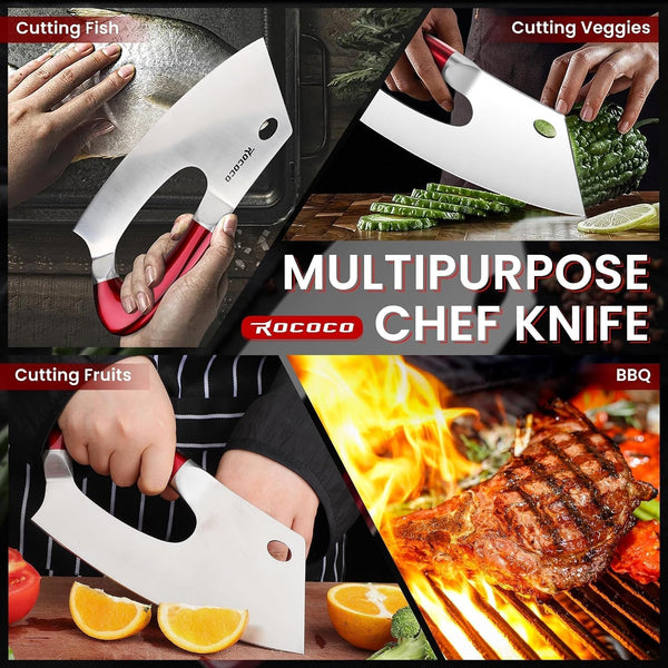 Effort Saving Meat Cleaver - Red Easy Handle Chef Knife7