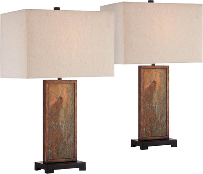 Yukon 30" Bronze Brown Large Table Lamps Set of 2 Natural Slate Stone1