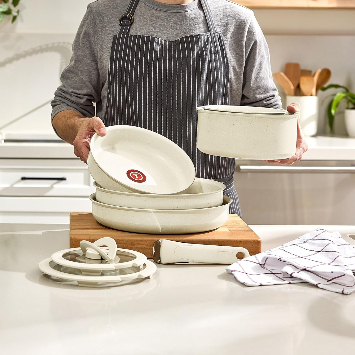 ingenio-essentials-cookware-set-with-detachable-removable-handle-11-piece-granite-titanium-non-stick-oven-broiler-safe-500f-stackable-pots-and-pans-set-frying-pans-dishwasher-safe-beige
