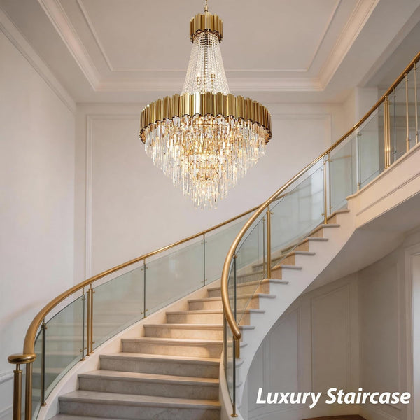 Modern Large Chandelier Light Crystal Chandelier High Ceiling Foyer Entryway Gold Luxury Pendant Hanging Light Fixture UL Listed Ceiling Light for Living Room, Foyer, Dining Room, Staircase9