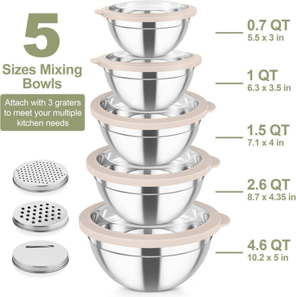 Mixing Bowls, Stainless Steel Salad Serving Bowl with Clear Lids2