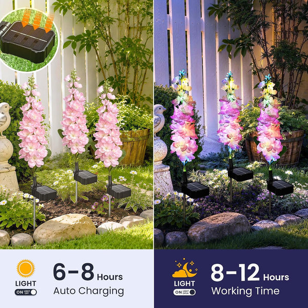 Solar Delphinium Lights, 3Pack Pink Flowers Solar Garden Decor5