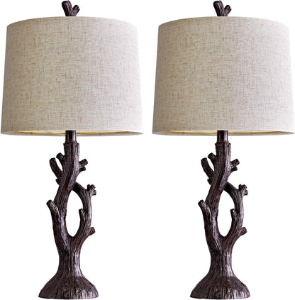 25" Farmhouse Table Lamp Set of 2 for Living Room Bedroom Resin Bedside Tree Lamp Nightstand End Table Lamps Vintage Natural Style7