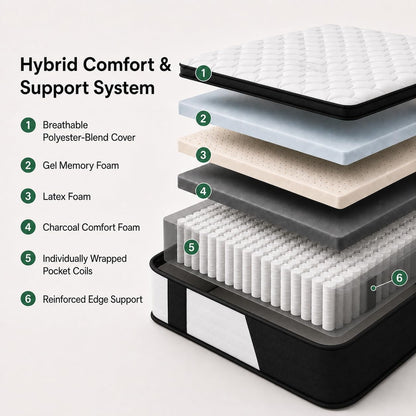 Twin 10 Inch Black and White Hybrid Mattress in a Box, Medium Feel Mattress with Cooling Gel Memory Foam, Latex and Pocket Springs6