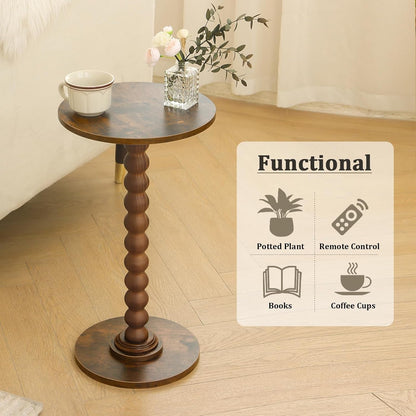 round Side Table, Small Drink Table for Small Spaces, Modern Accent Nightstand with Solid Wood Leg for Living Room, Bedroom, Corners, and Office (Rustic Brown)7
