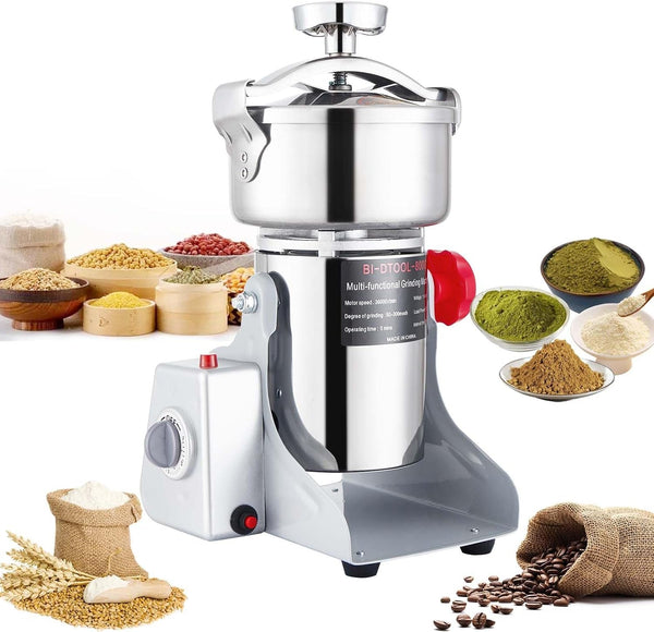 Electric Grain Mill Grinder 2000W Dry Material Grinding Machine 800G Stainless Steel Pulverizer 36000R/Min High-Speed Grain Mill 270° Swingable Superfine Powder for Home and Commercial 800G1