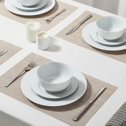 16 Pieces Plates and Bowls Sets, White Porcelain Dinnerware Sets, Ceramic Dishes Set Service for 4, White Kitchen Dinner Dining Ware Set4