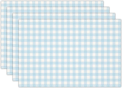 Blue and White Gingham Linen Placemats Set of 4, Waterproof Washable Heat Resistant Place Mats 12X18 Inch, Table Mat for Restaurant Outdoor Indoor Home Kitchen Party Dining Decoration-151