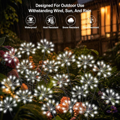 Solar Garden Lights Outdoor, Upgraded Solar Swaying Starburst Light Waterproof with 2 Modes, Solar Fairy Firework Lights for Yard Patio Pathway Flowerbed Balcony Garden Decoration (White, 2 Pack)4