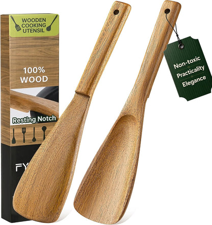 2 Pack Wooden Spatula Spoon for Cooking Natural Acacia Wood Utensil1