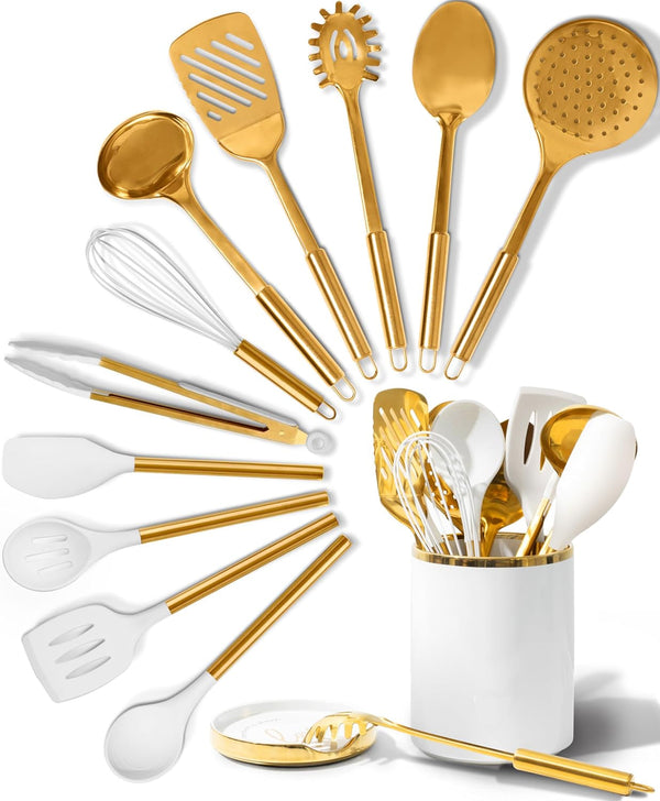 White and Gold Cooking Utensils Set, 13-Piece1