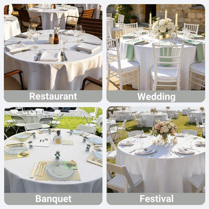 70 Inch round White Tablecloth Stain and Wrinkle Resistant Washable Polyester Table Cloth for Restaurant Hotel Wedding6