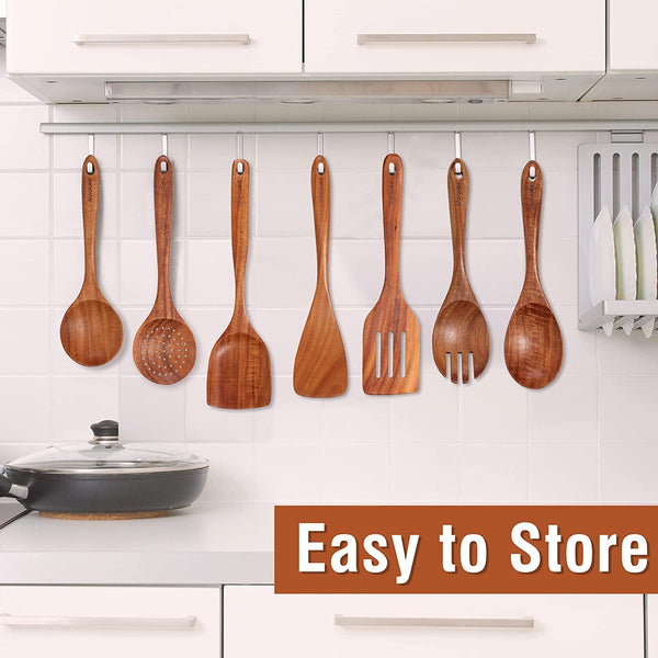 Wooden Kitchen Utensil Set, 9 Piece Natural Teak with Spoon Rest4