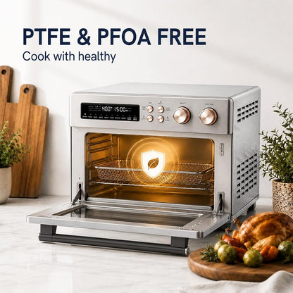 Infrared Heating 26.3 QT Air Fryer Toaster Oven, Large Countertop Convection Oven 10-In-1 Combo, 6-Slice Toast, Enamel Baking Pan Easy Clean with Recipe Book, Brushed Stainless Steel Finish12