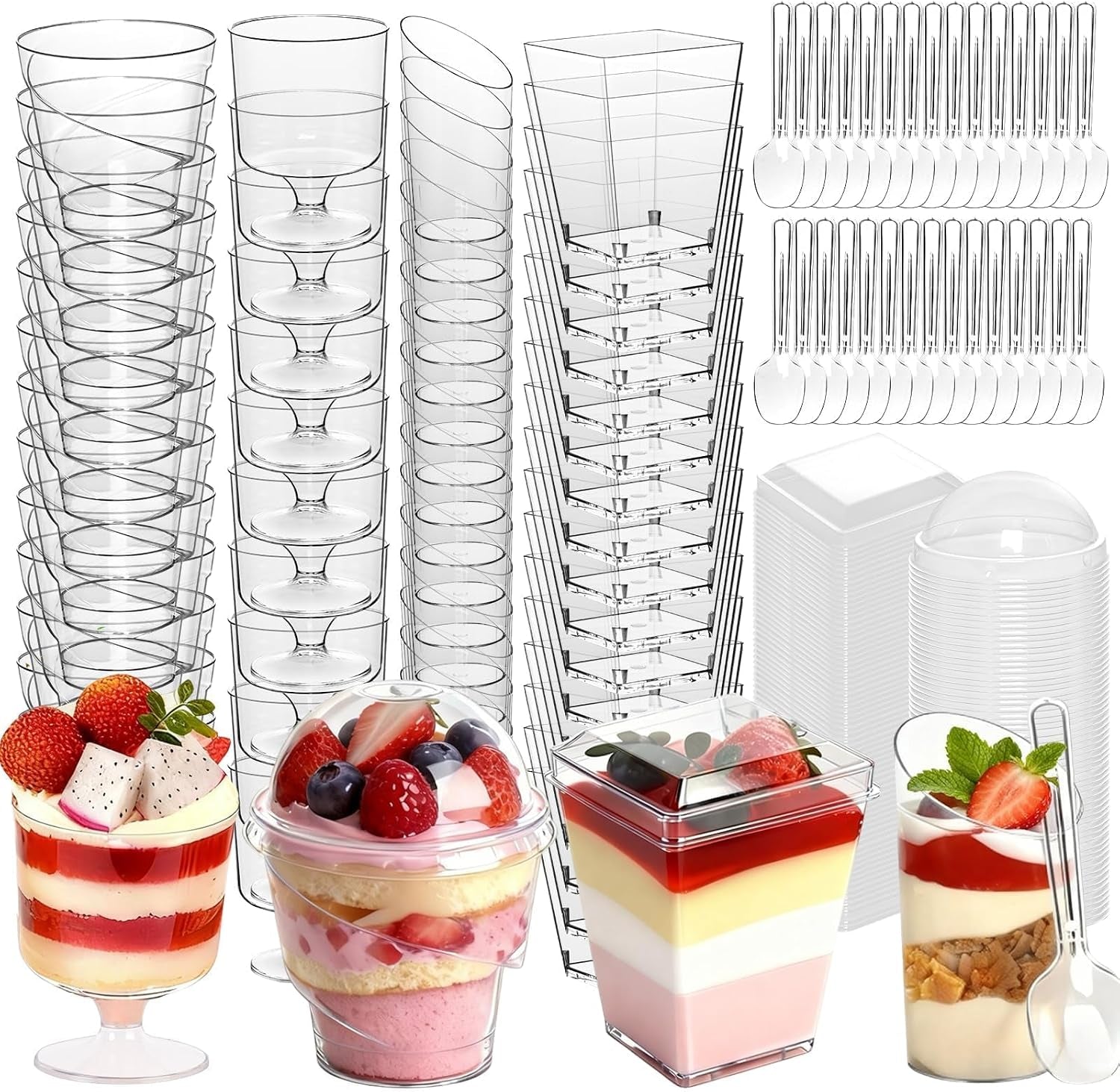 400-pack-5-oz-dessert-cups-with-lids-and-spoons-clear-plastic-parfait-yogurt-cups-mini-shooter-cups-for-parties-ice-cream-pudding-fruit-square-appetizer-containers
