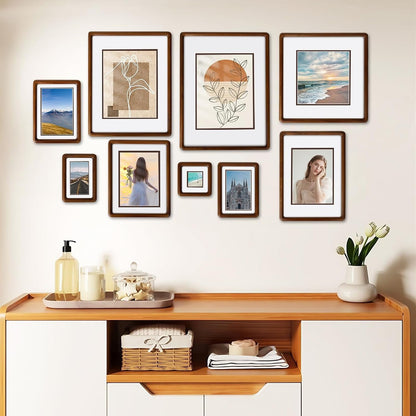 A4 Wood Picture Frame, Solid Natural Walnut Rounded Corner Photo Frame with Tempered Glass, A4 Wooden Frame Matted to 6X8, Wall or Tabletop Display Version Shipped Randomly2