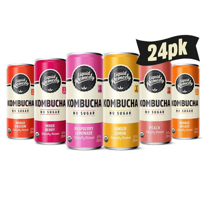 Liquid  Kombucha Sugar Free Organic Drink, Low Calorie, Probiotic like Tea for Gut Health - Super Sampler Variety Pack - 8.5 Fl Oz Can, 24-Pack1
