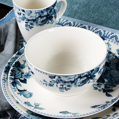 Traditional Blue Rose 16 Piece Service for 4 Stoneware Dinnerware Set4