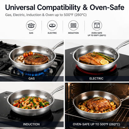 8 in Titanium Pro Pan for Cooking, Titanium Frying Pan with Lid, Uncoated Hammered Cookware Pans, Scratch-Resistant & Even Heating, for Gas, Induction Compatible Oven (8In)4