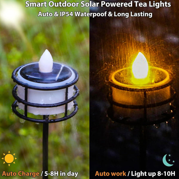Solar Tea Lights Outdoor Waterproof, 8Pcs Rechargeable Dusk to Dawn Little Solar Votive Candles, Flameless Flickering Small Light for Lantern Window DIY Chandelier Patio Deck Garden Decor (Warm Amber)3