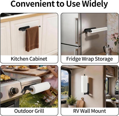 Paper Towel Holder under Cabinet, Upgraded Dual-Rod Adhesive Paper Towel Holder with Longer Base, Stainless Steel Wall Mounted Holder for Kitchen Towels, No Drill, Black5