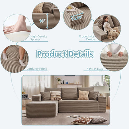 96" Cloud Couch L-Shape Boneless Couch, Left Facing Chaise, Camel5