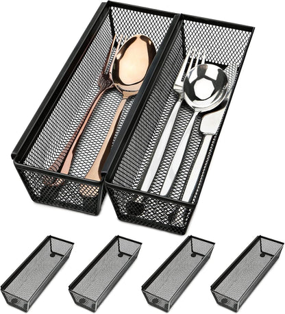 Silverware Drawer Organizer, Silverware Organizer for Drawer, 6 Pack Utensil Organizer for Kitchen Drawers, Kitchen Drawer Organizer for Large Utensils with Interlocking Arm (9.6 * 3 * 2 Inch)1