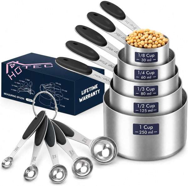 10-PACK Measuring Cups and Spoons Set, Kitchen Gadagets Cooking Baking,Heavy Duty & Dishwasher Safe for Dry and Liquid Ingredients,Black1