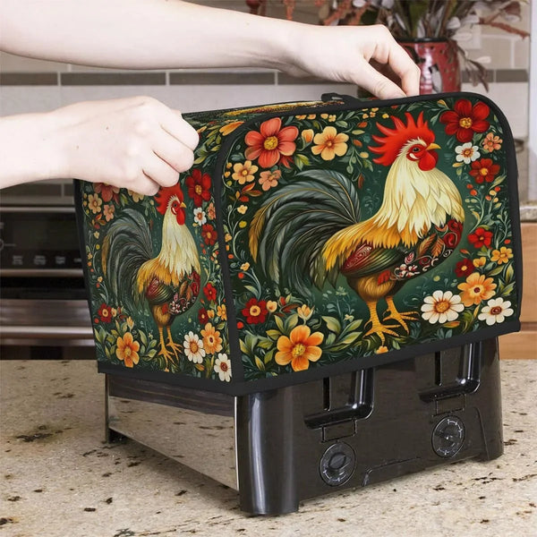 Animal Rooster Flower Toaster Cover 4 Slice Wide Slot Washable Kitchen Appliance Covers Fingerprint Bread Machine Dust Cover Small Toaster Oven Accessories Covers Bread Maker Bag Women Gift7