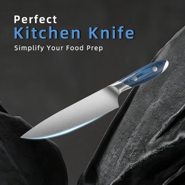 8 Inch Stainless Steel Kitchen Chef Knife, Blue Pakkawood Handle2