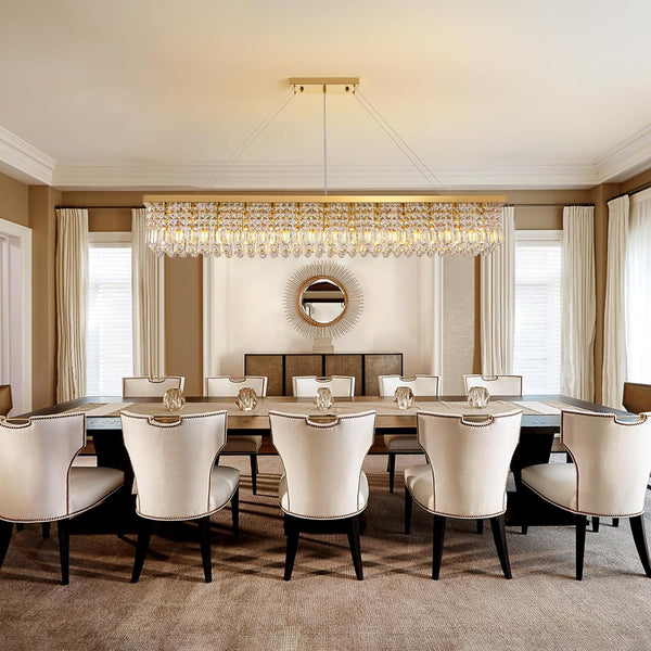 Rectangle K9 Crystal Chandelier Modern Gold Crystal Chandelier Rectangular Pendant Lighting Fixture for Dining Room Kitchen Island Bedroom L59'' X W10'' X H9''8