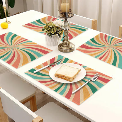 Placemats Set of 6,Retro 70S Groovy Linen Table Mats Rainbow Swirl Heat Resistant Place Mats Washable Dining Table Mats for Indoor Outdoor Kitchen Decor Easy Clean 12 X 18 Inch7