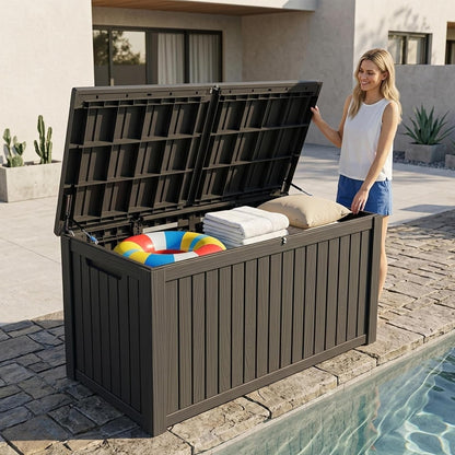 Outdoor Storage Box, 200 Gallon Waterproof Deck Box [Upgraded 3.0], Premium Hydraulic Cushion Storage Chest, High-Load Lockable Two-Seater Patio Storage Bench, Large Country Estate, Black9