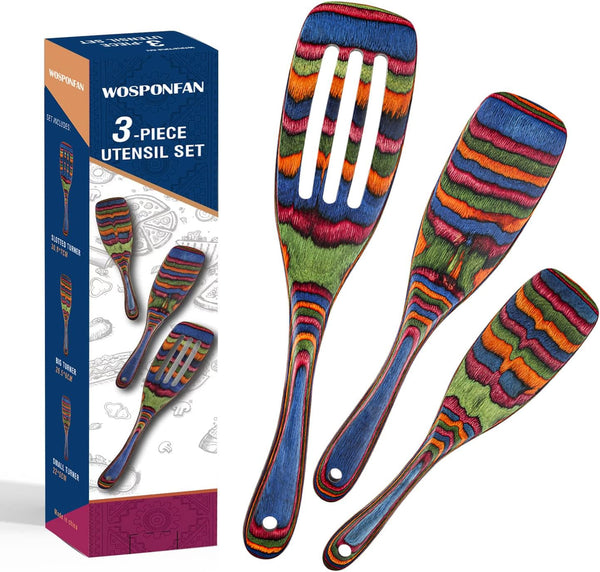 Spurtle Set, Wooden Utensils for Cooking,  Kitchen Utensils Set, Pakkawood Kitchen Cooking Utensils Set, Apartment Essentials Wood Serving Spatula Spoon, Home & Kitchen Gift for Women & Men1